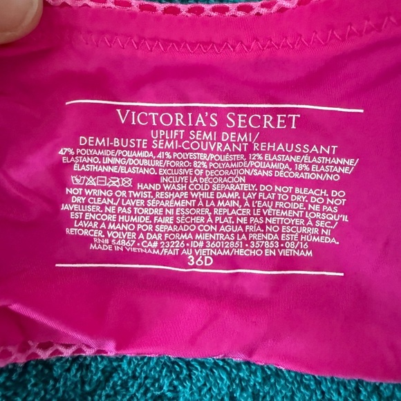 32DD Victoria's Secret Uplift Semi Demi Convertible Underwire Bra Hot Pink - Picture 3 of 6